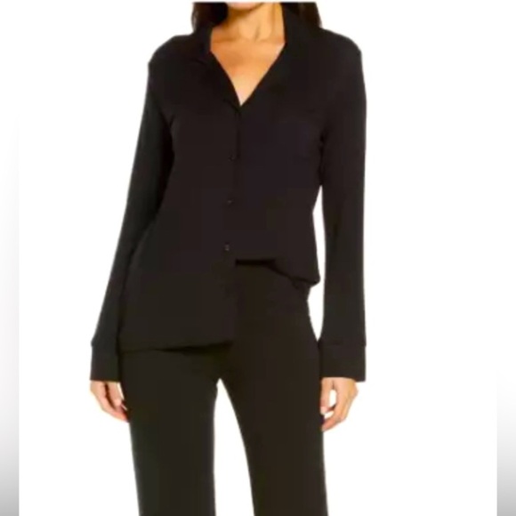 SKIMS Women’s Large Pajama Top in Black #T1672 Buttery Soft Button Front Pocket - Picture 1 of 9